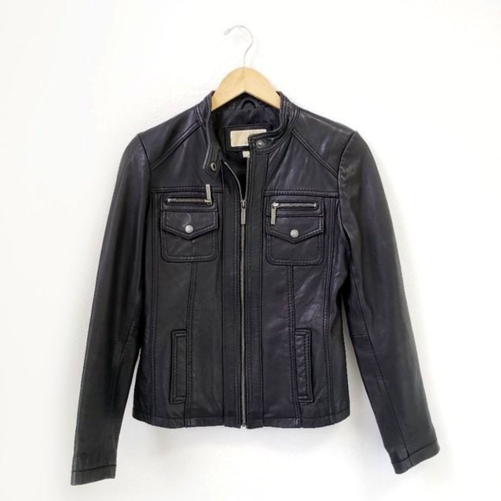 Michael Kors Black Leather Women's Moto Jacket